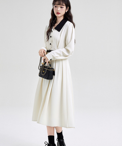 ウエストマークタックデザインバイカラーワンピース