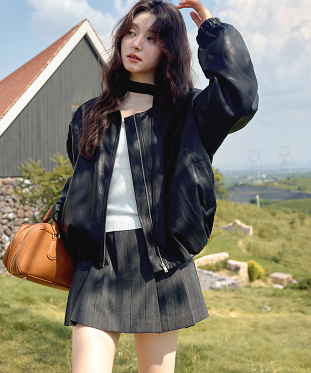 オーバーサイズノーカラーフェイクレザーブルゾン – jemiremi