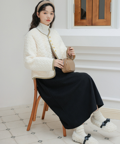 配色パイピングボアノーカラージャケット