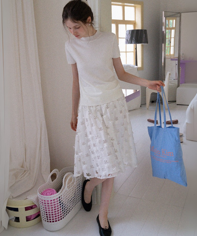 ハイウエストフラワーカットワークスカート