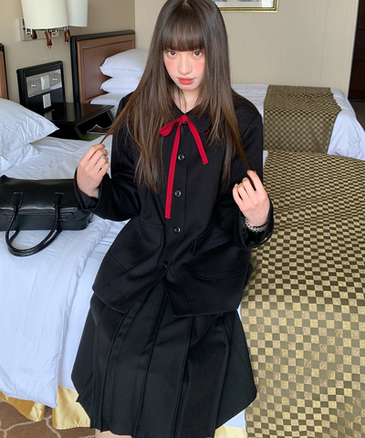 リボンタイ付きテーラードカラージャケット