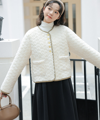 配色パイピングボアノーカラージャケット