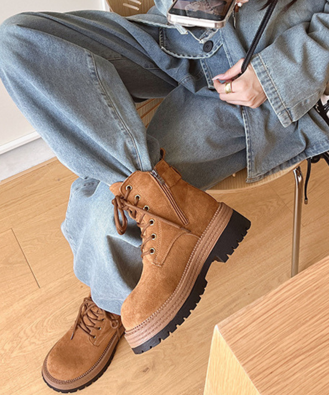 スエード調レースアップワークブーツ