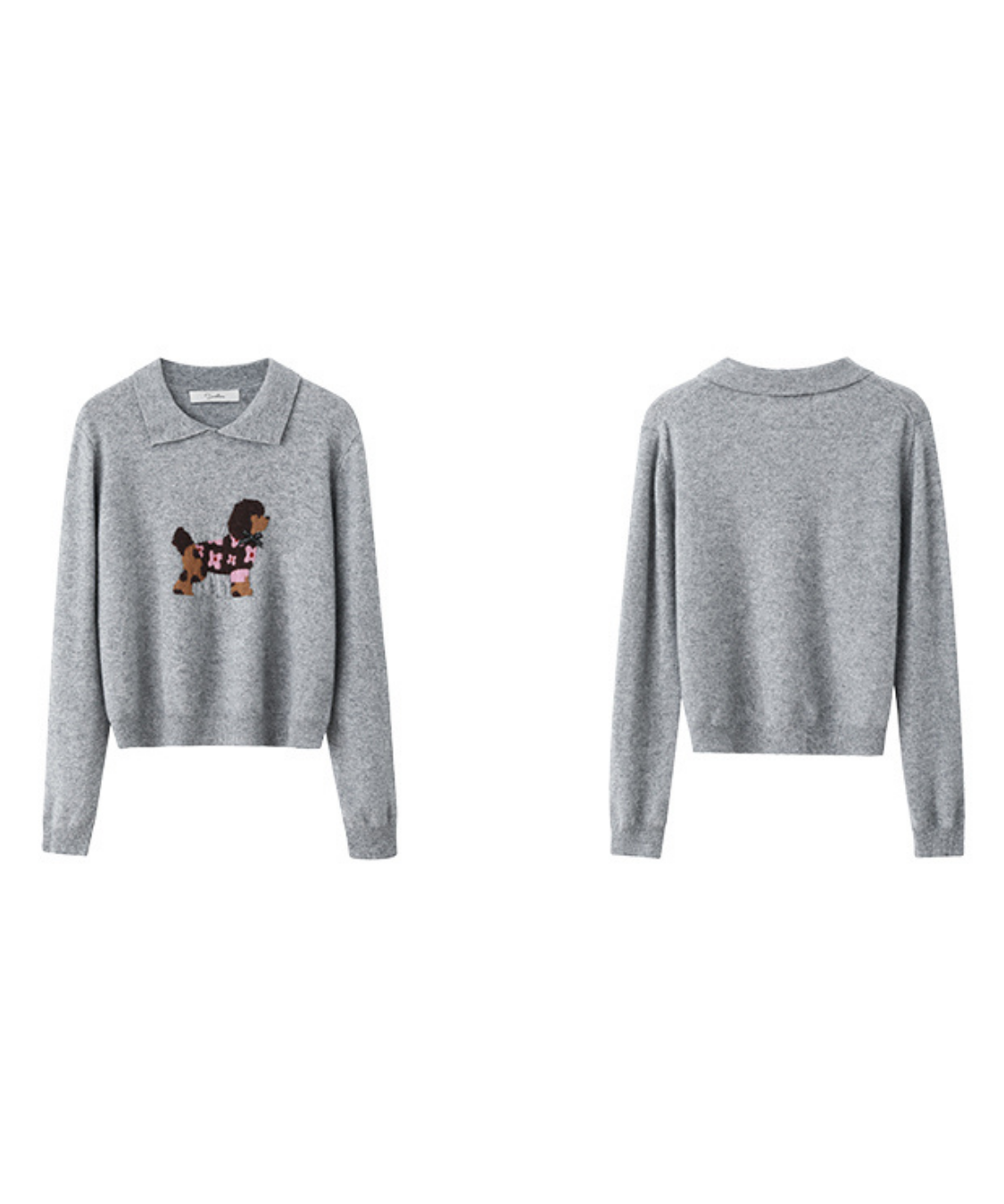 ドッグデザイン襟付きニット