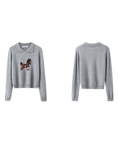 ドッグデザイン襟付きニット