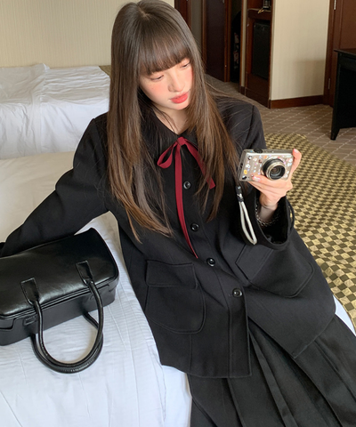 リボンタイ付きテーラードカラージャケット