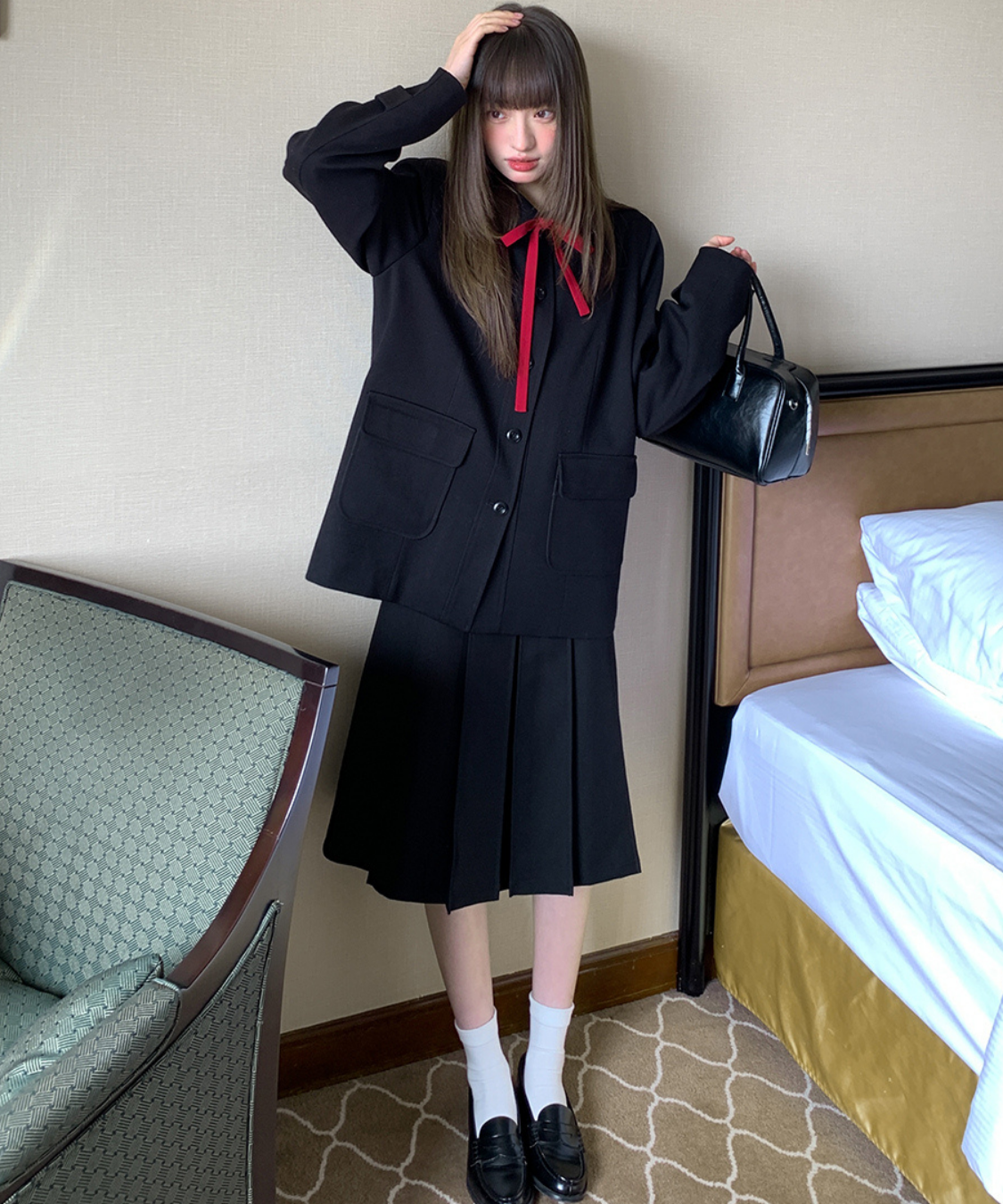 リボンタイ付きテーラードカラージャケット