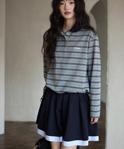 裾ストライププリーツフレアスカート