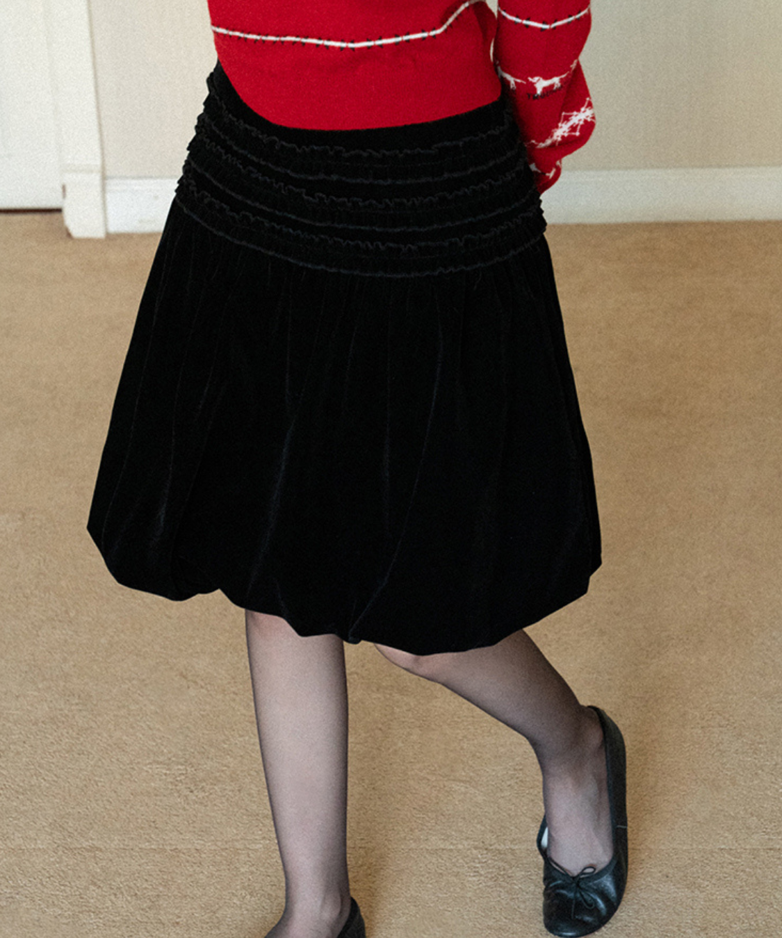 フリルシャーリングベロアバルーンスカート