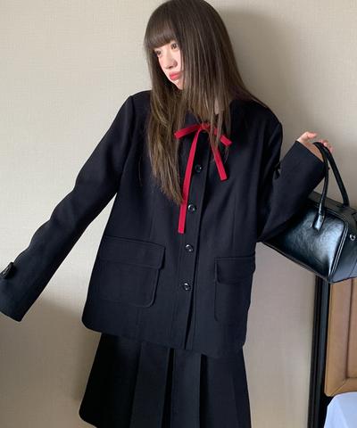 リボンタイ付きテーラードカラージャケット