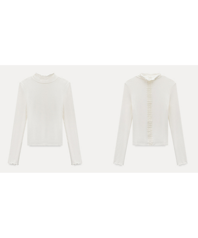 バックレーススカラップハイネックカットソー