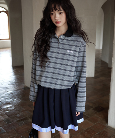 裾ストライププリーツフレアスカート