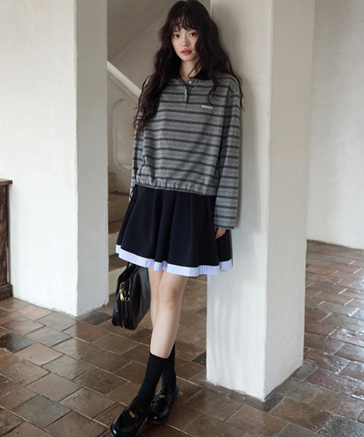 裾ストライププリーツフレアスカート