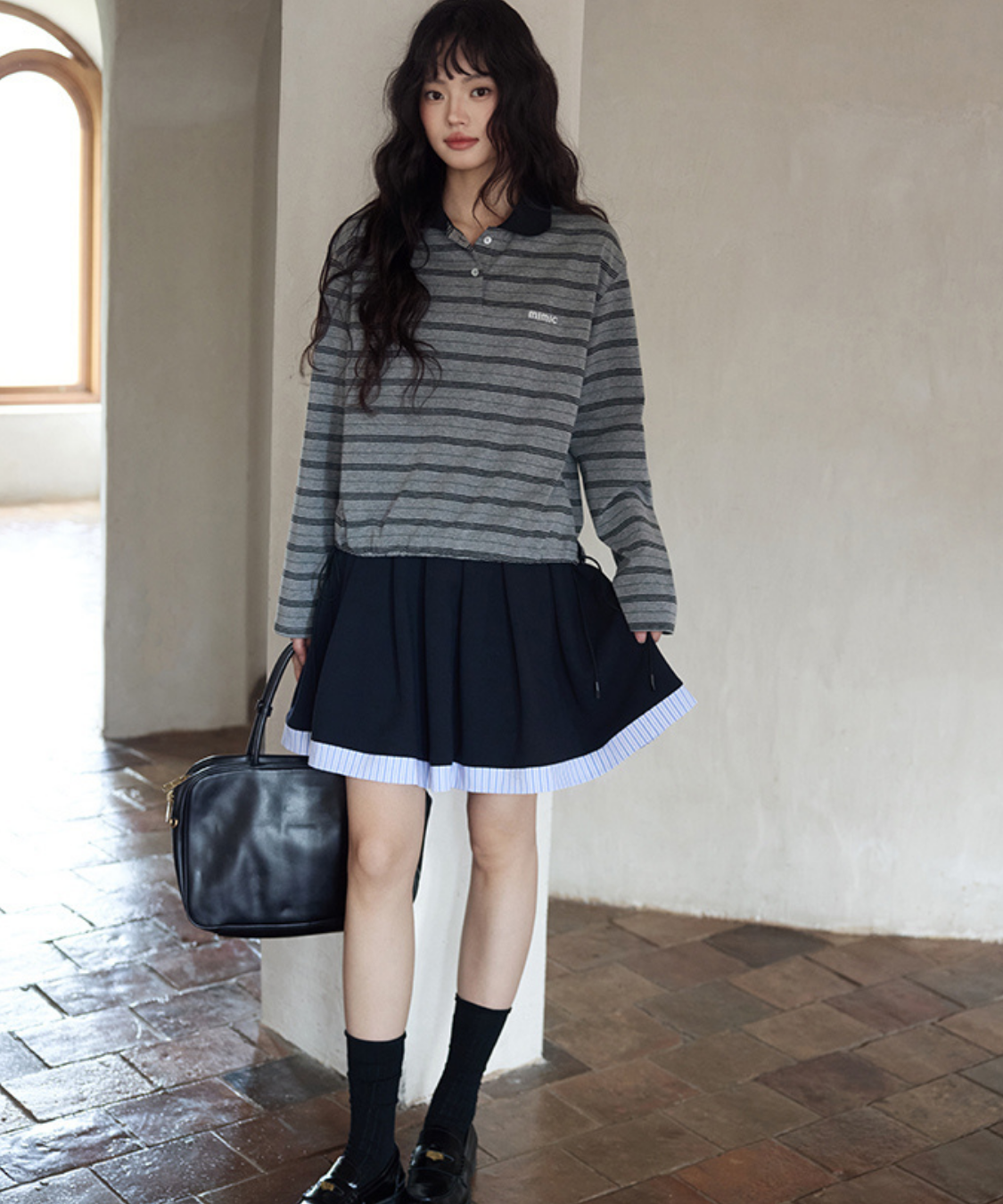 裾ストライププリーツフレアスカート