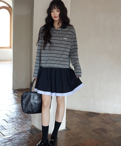 裾ストライププリーツフレアスカート