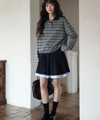 裾ストライププリーツフレアスカート