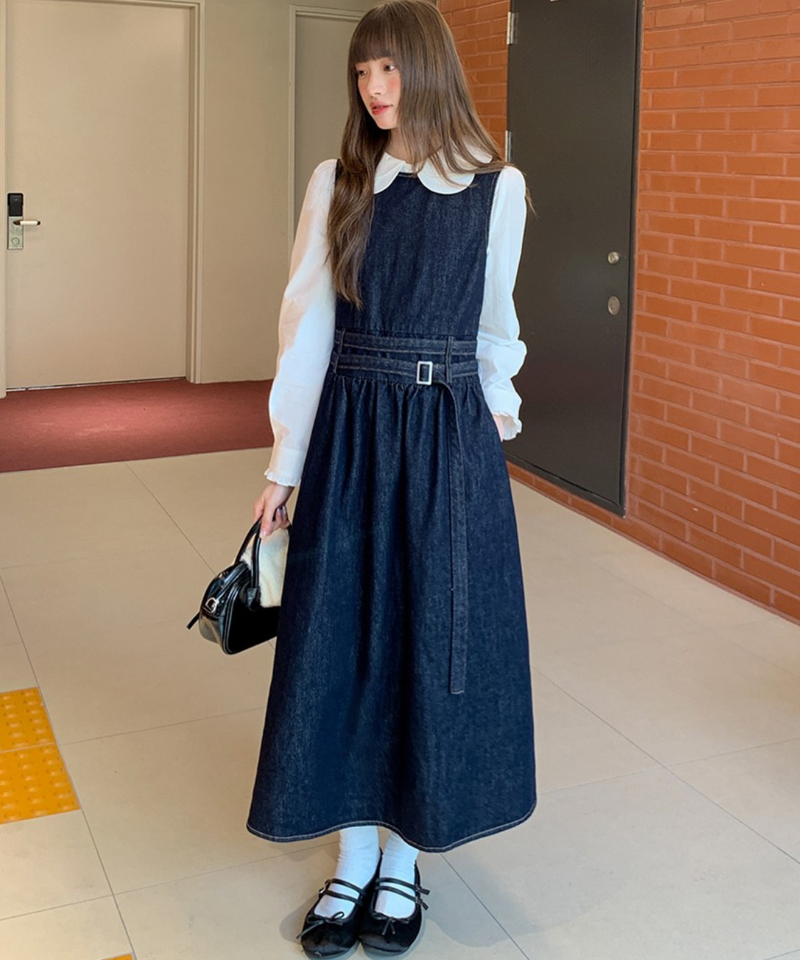 ウエストデザインデニムノースリーブワンピース
