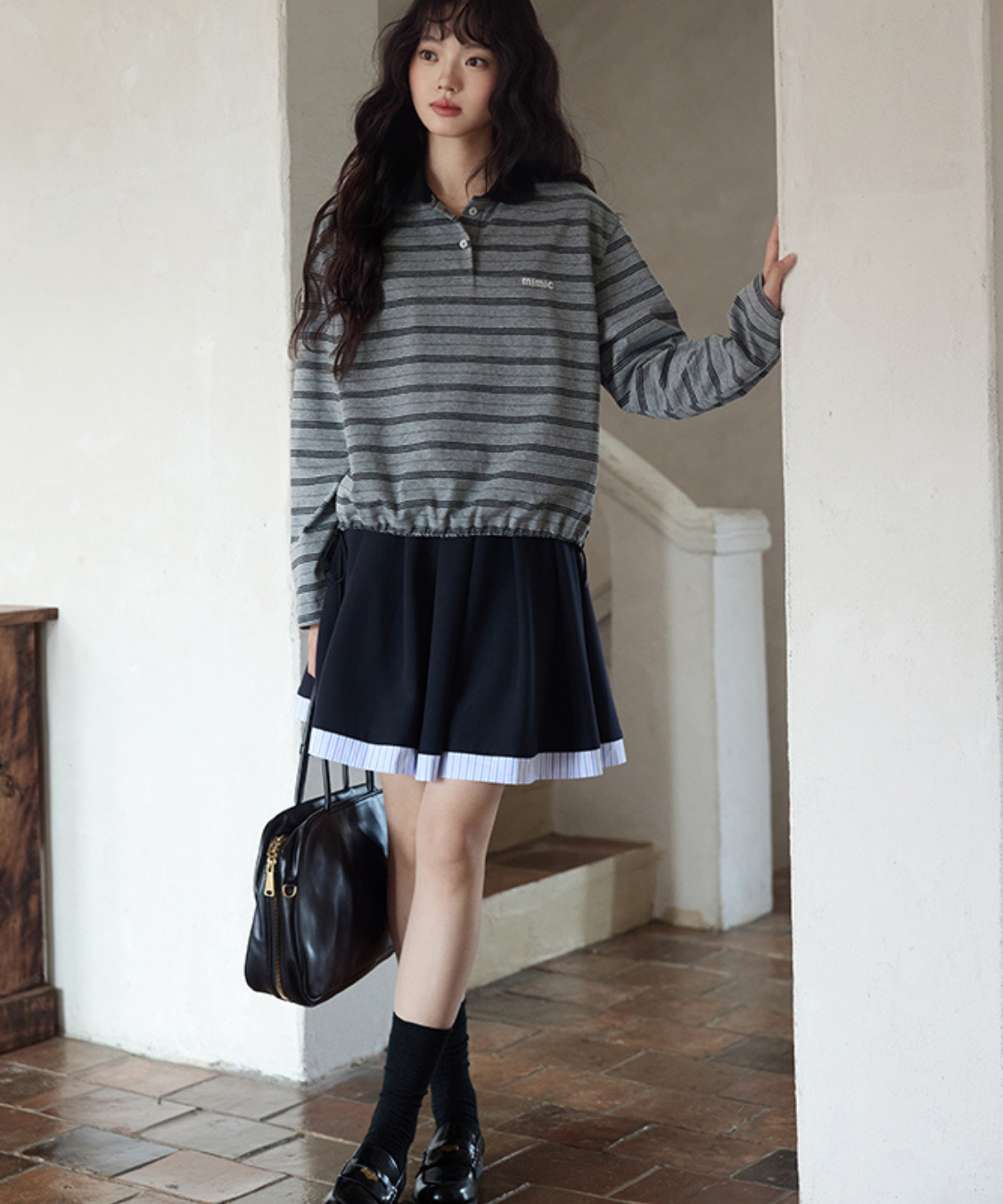 裾ストライププリーツフレアスカート