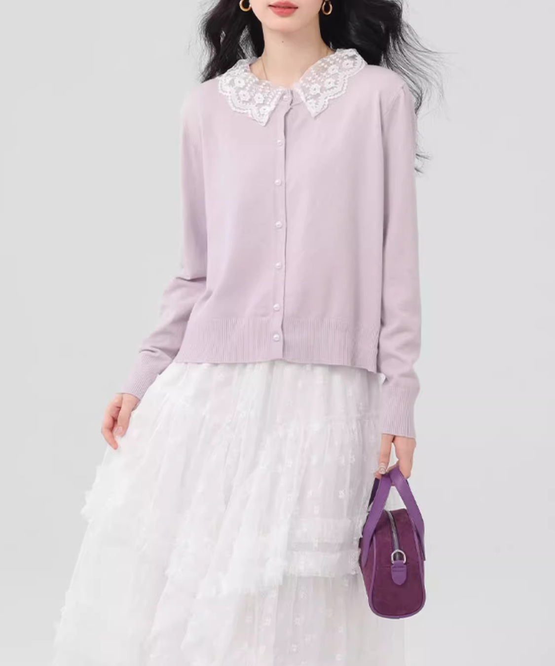 レースティアードロングスカート