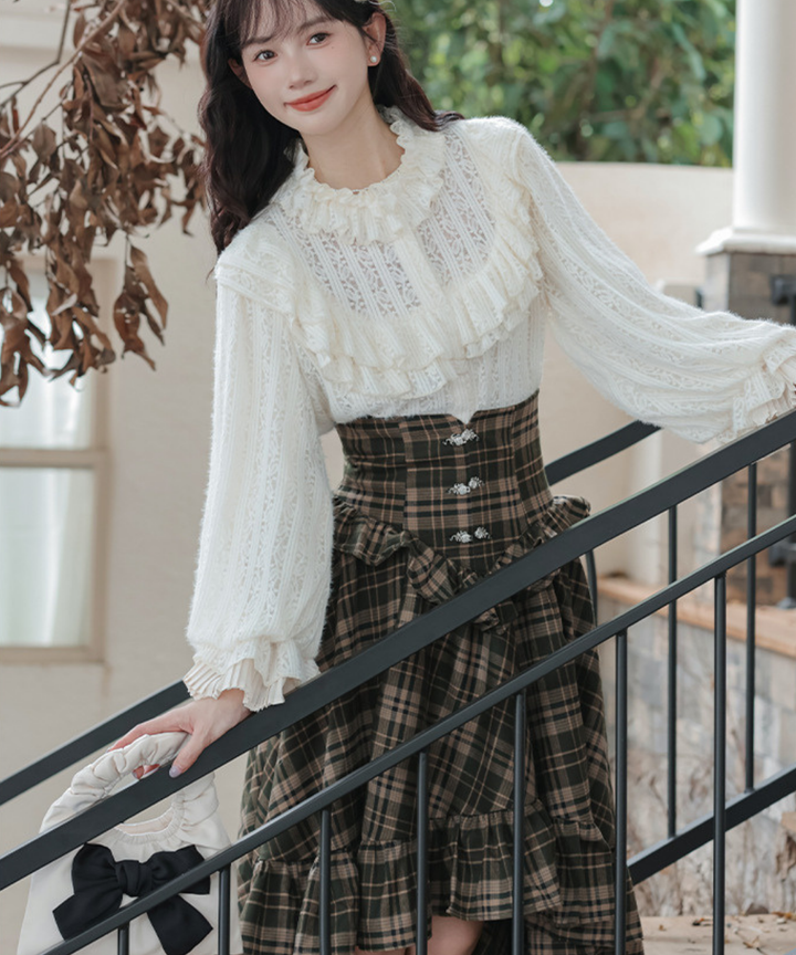 コルセット風ハイウエストチェックフリルスカート – jemiremi