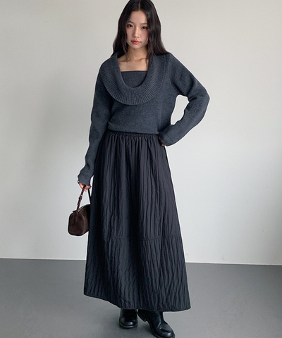 キルティングフレアロングスカート