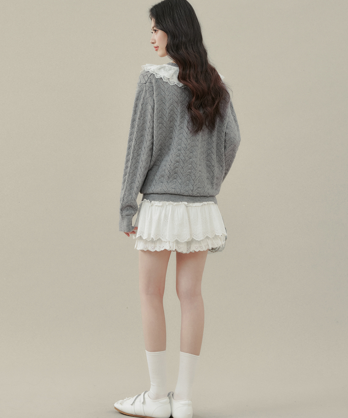 フリルビッグカラーニットカーディガン