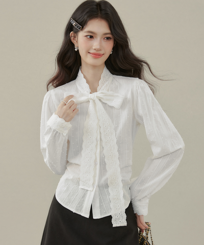 レースボウタイドビーブラウス