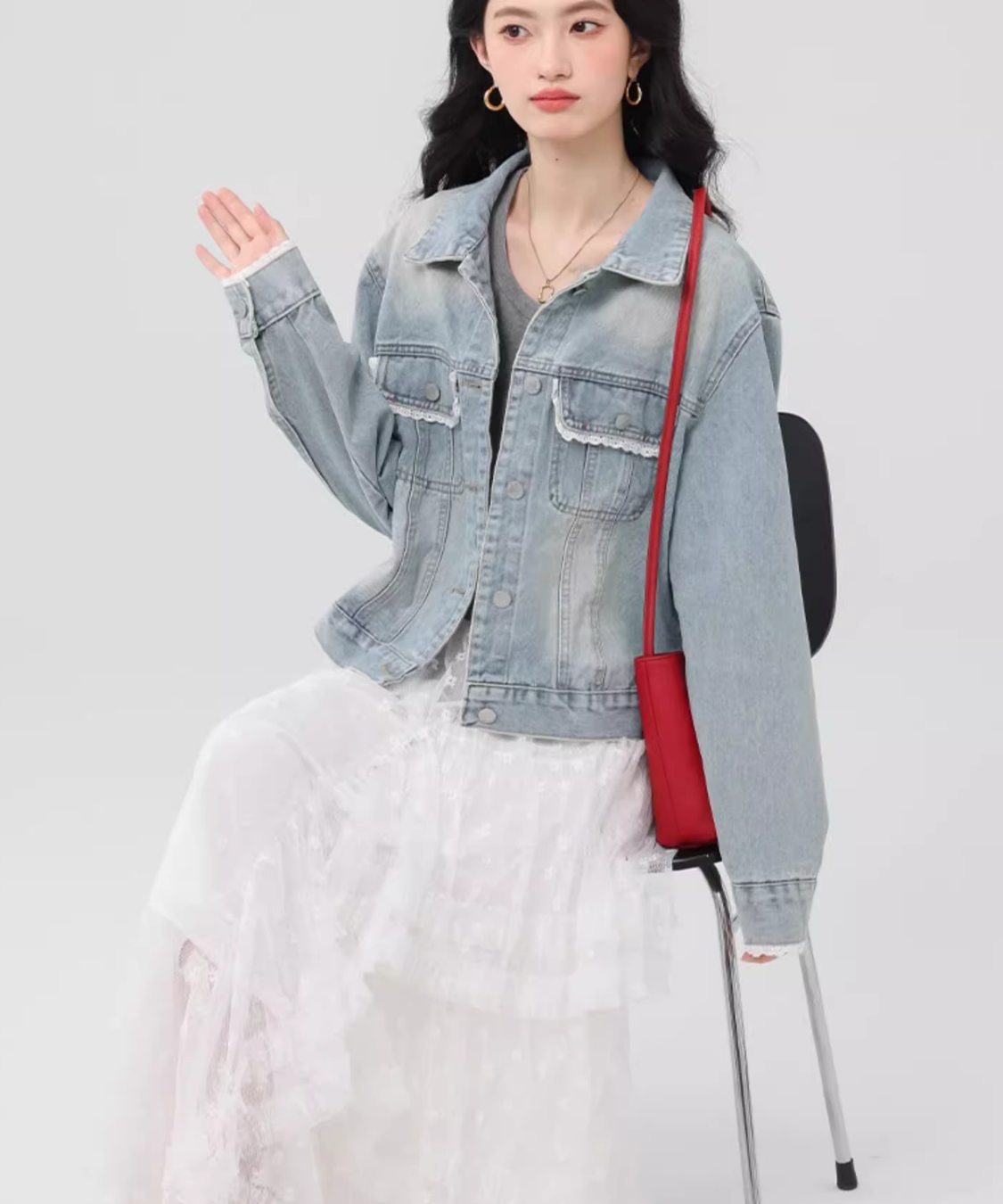 レースティアードロングスカート