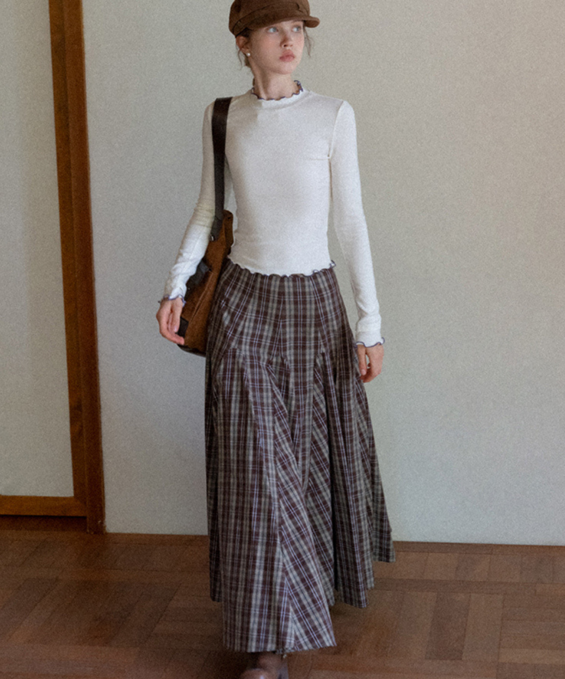 パネル切り替えチェック柄ロングスカート