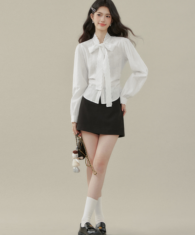 レースボウタイドビーブラウス