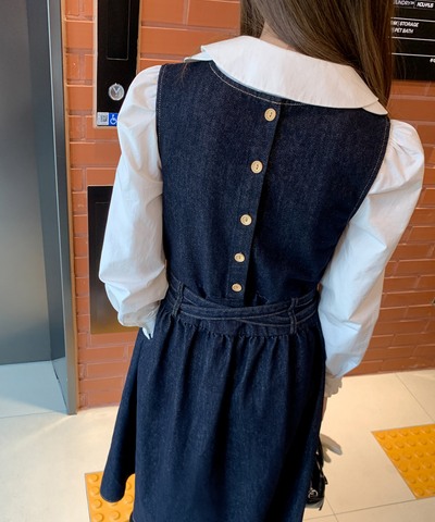 ウエストデザインデニムノースリーブワンピース