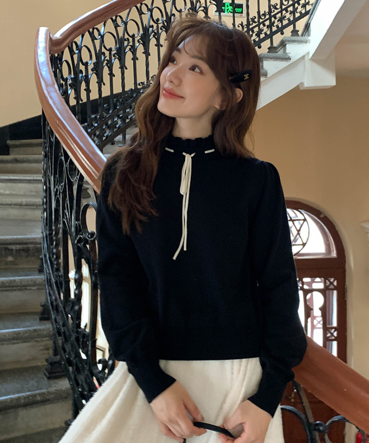 ハイネックステッチボウタイニットトップス – jemiremi（ジェミレミ）