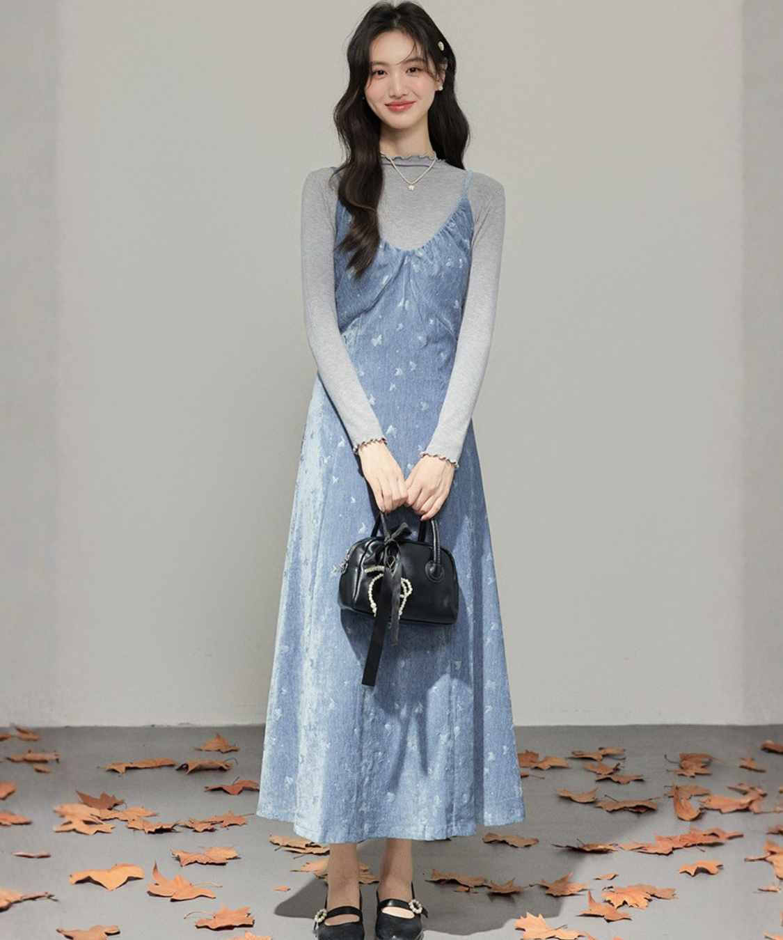 バタフライモチーフキャミワンピ＋ハイネックトップス 2点セット