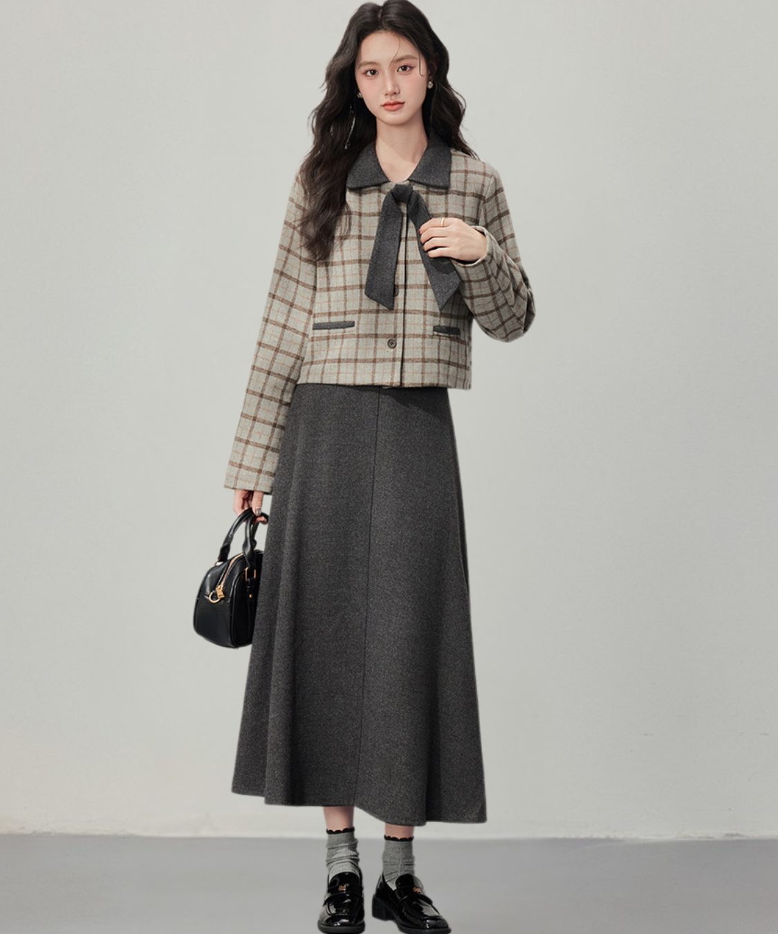 リボンタイチェックジャケット＋スカート 2点セット