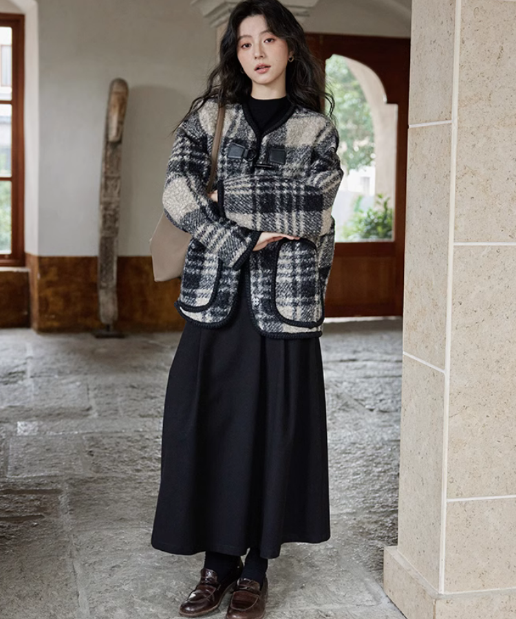 ラベンハム ノーカラージャケット チェック柄 ブラック 楽天市場】ラベンハム ノーカラー（種類（コート・ジャケット