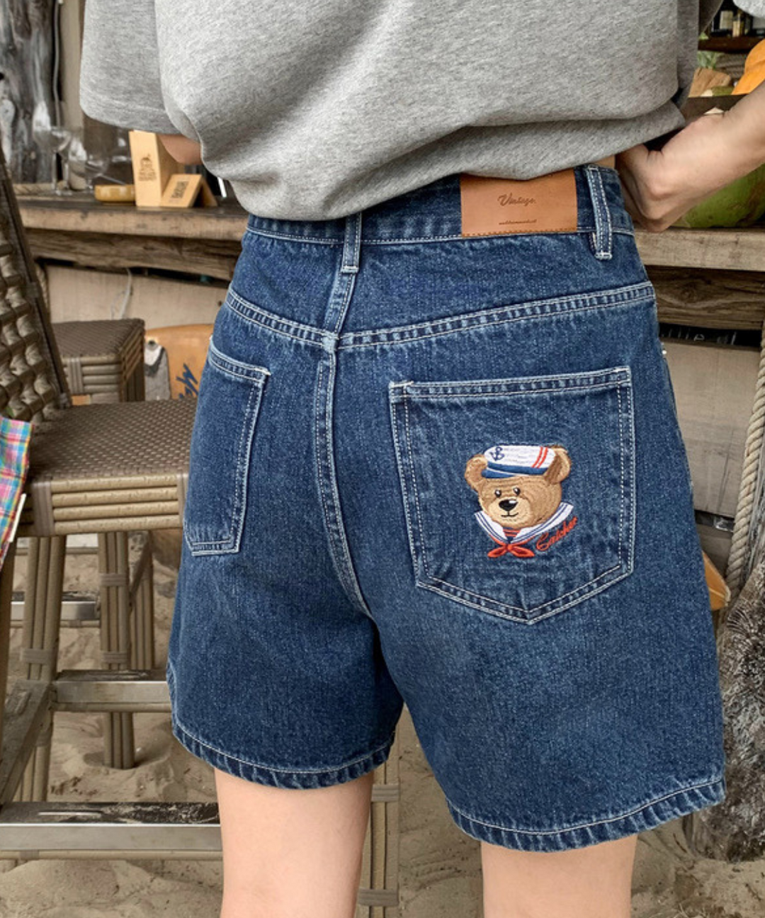 ベア刺繍ポケットショートデニムパンツ – jemiremi（ジェミレミ）