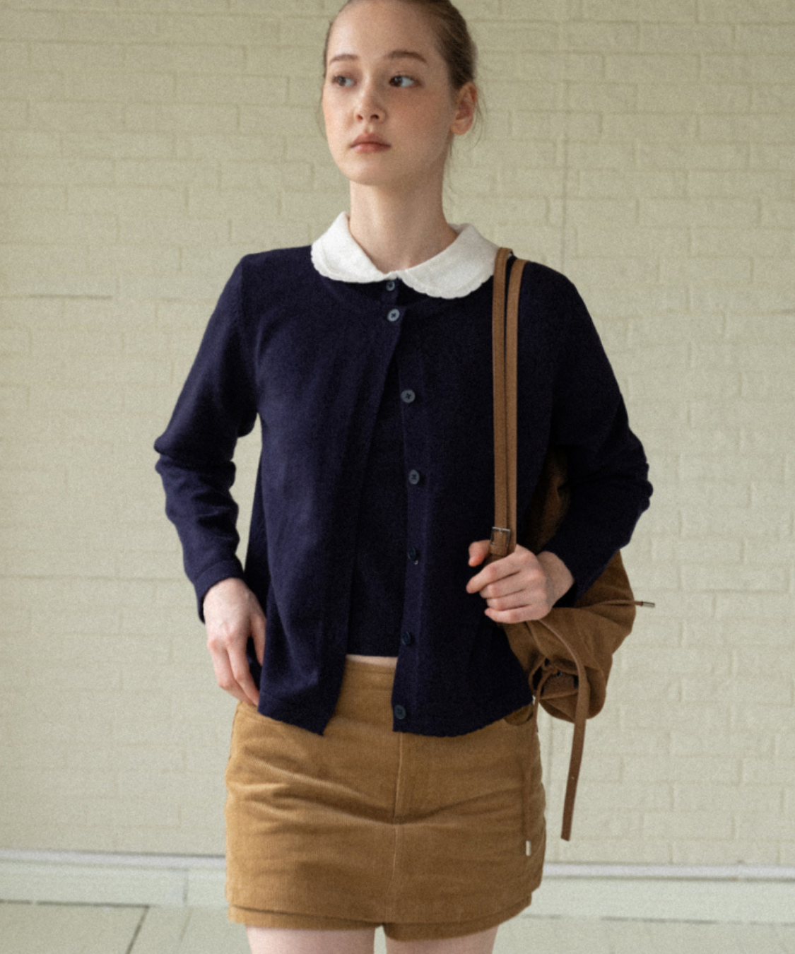 配色丸襟ニット＋カーディガン 2点セット