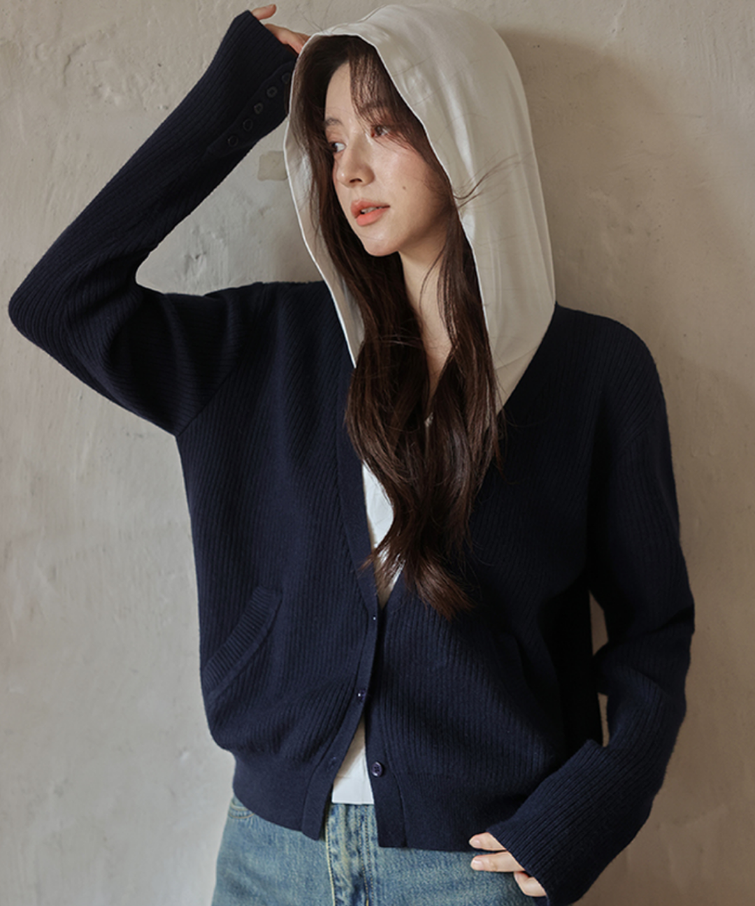 フェイク2ピースフード付きカーディガン – jemiremi（ジェミレミ）