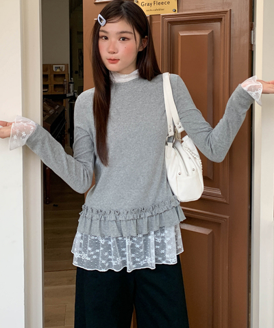 裾フリルニット＋レースハイネックインナー 2点セット