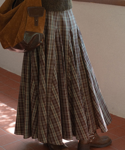 パネル切り替えチェック柄ロングスカート
