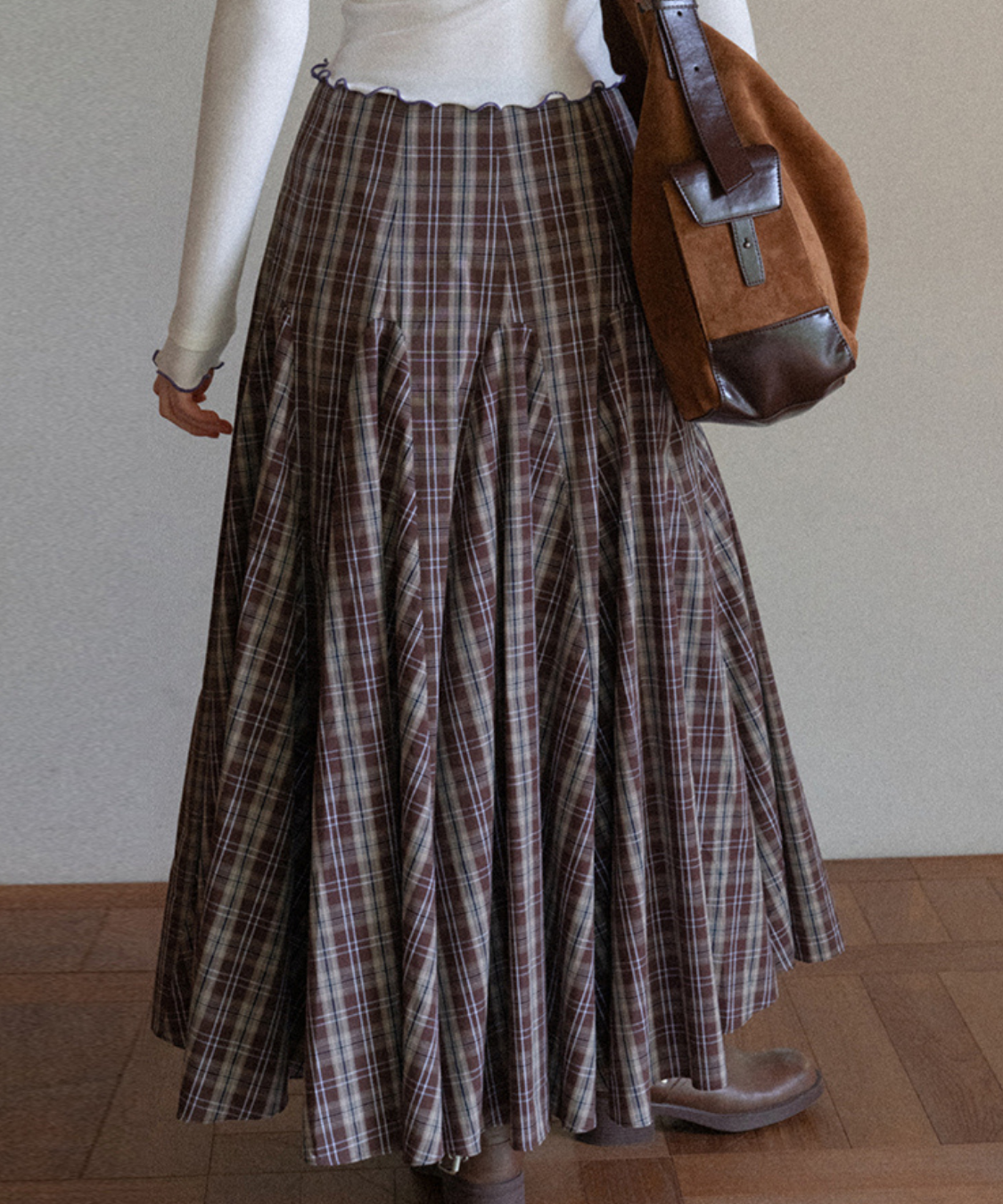 パネル切り替えチェック柄ロングスカート