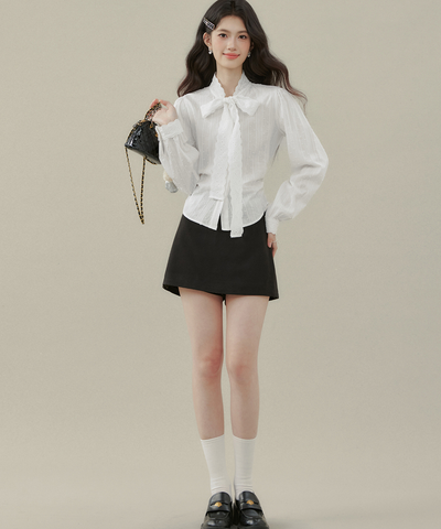 レースボウタイドビーブラウス