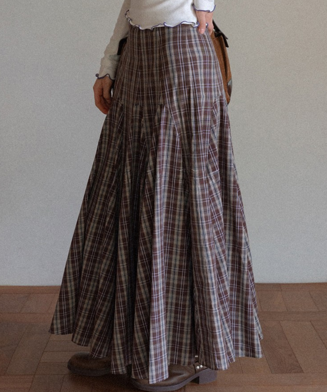 パネル切り替えチェック柄ロングスカート
