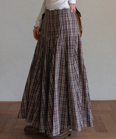 パネル切り替えチェック柄ロングスカート