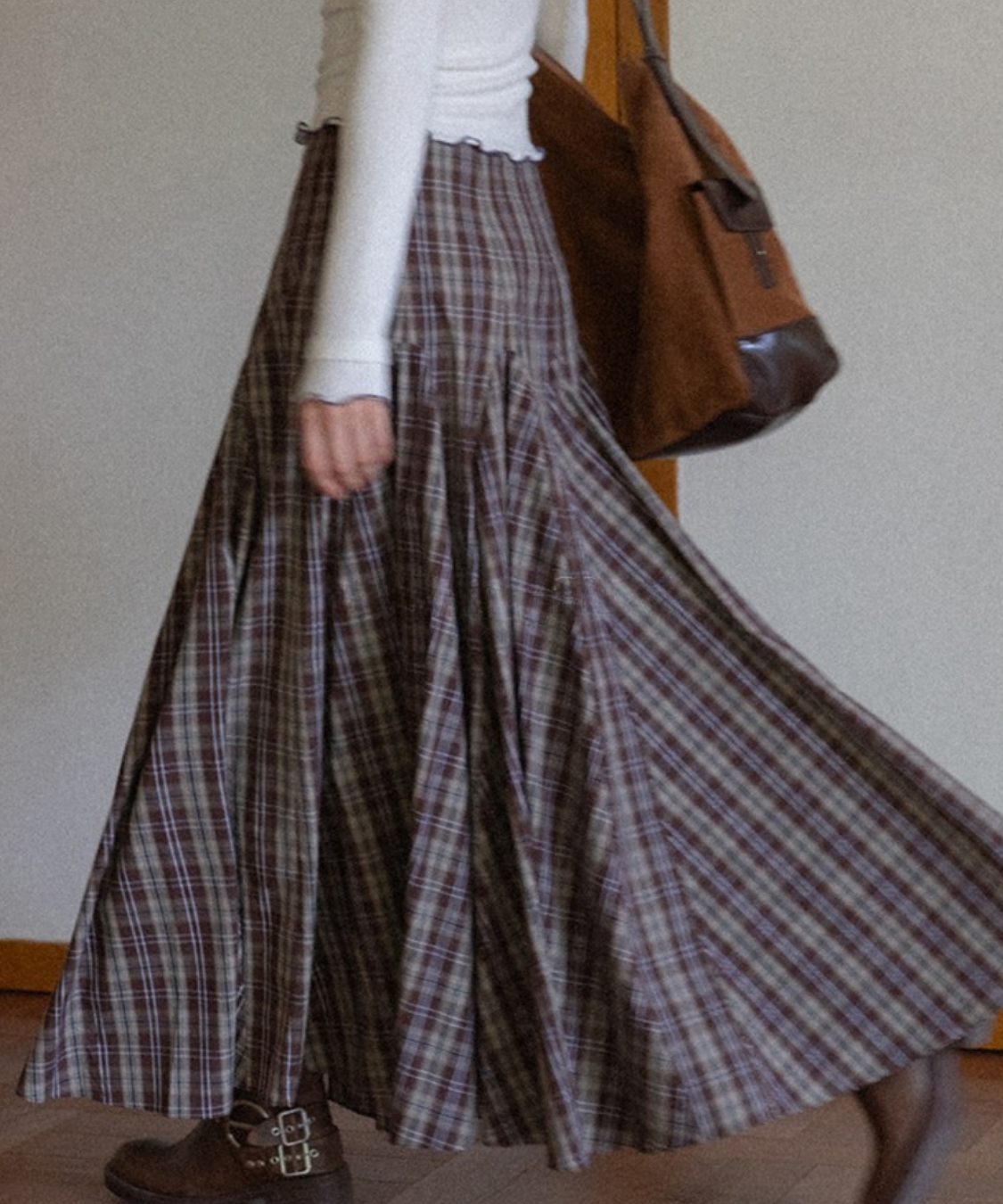 パネル切り替えチェック柄ロングスカート