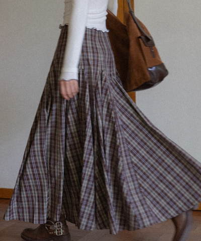 パネル切り替えチェック柄ロングスカート