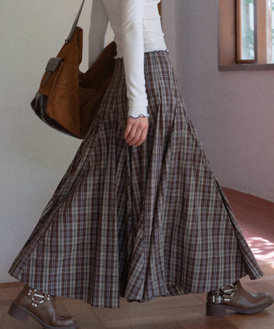パネル切り替えチェック柄ロングスカート
