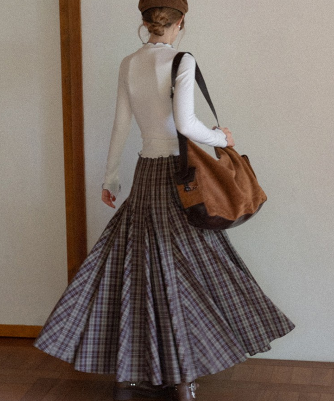 パネル切り替えチェック柄ロングスカート