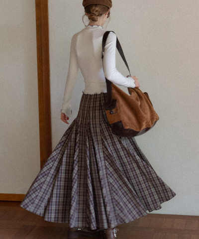 パネル切り替えチェック柄ロングスカート