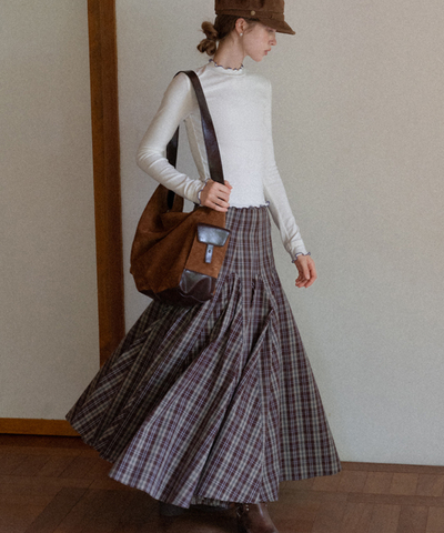 パネル切り替えチェック柄ロングスカート